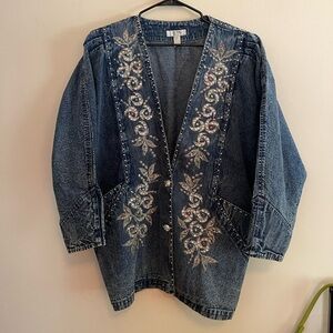 Vintage denim rhinestone blazer jacket